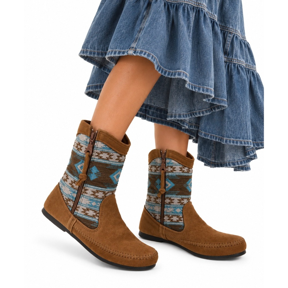 Minnetonka Baja Boots Turquoise Southwestern Suede Moccasin Women's 8 1578